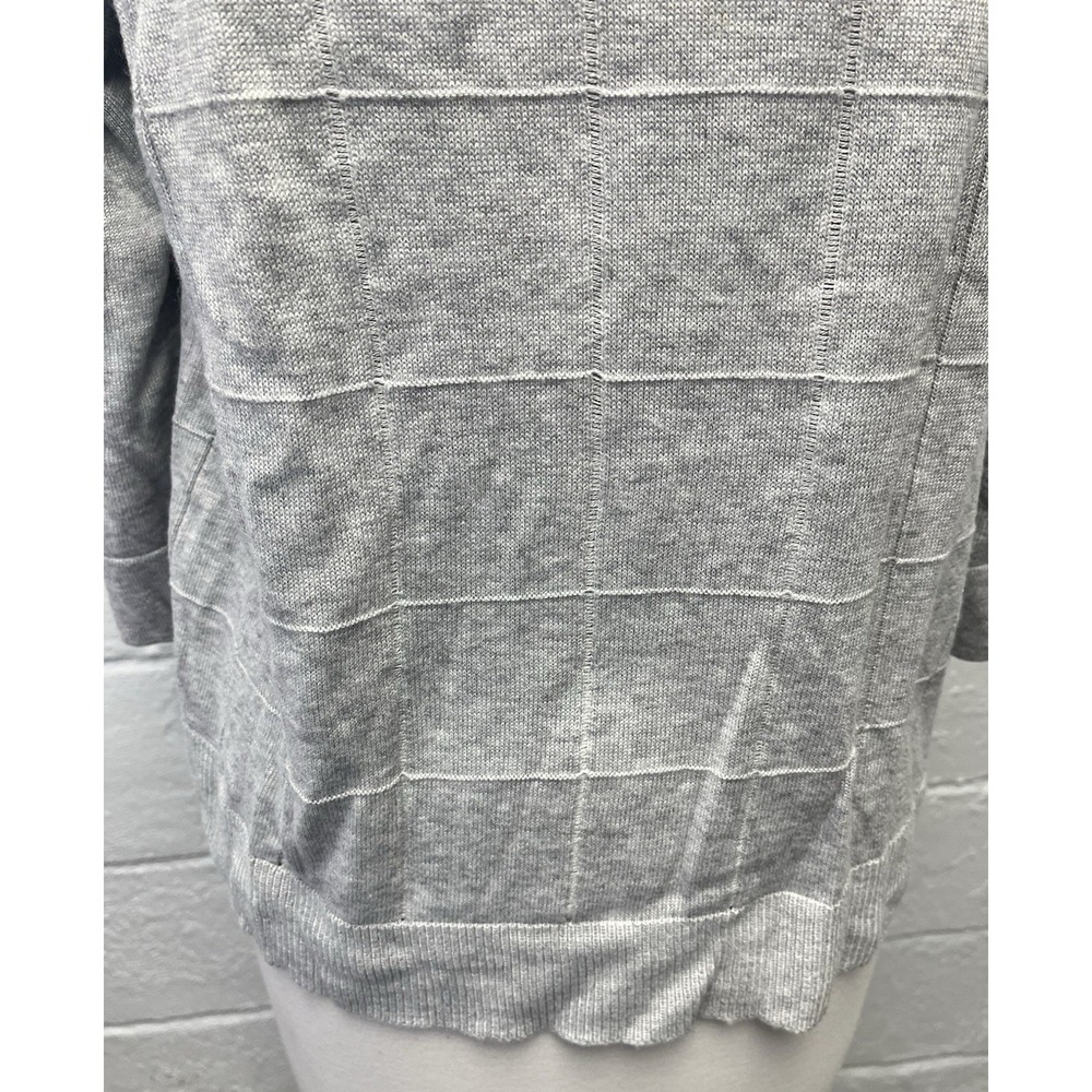 Lafayette 148 Gray Half Sleeve Sweater Medium Grid Pattern Cotton Wool Blend - Picture 4 of 11
